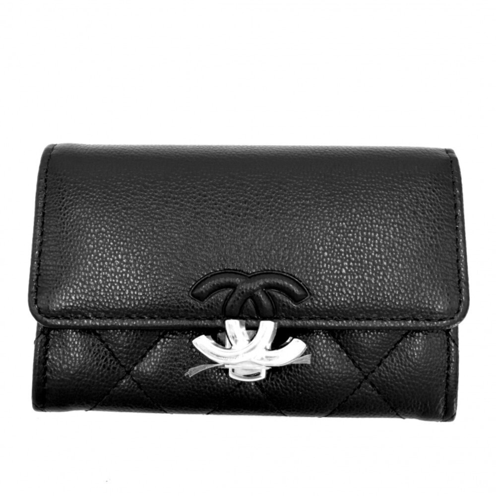 CHANEL Black Caviar Leather Logo Wallet